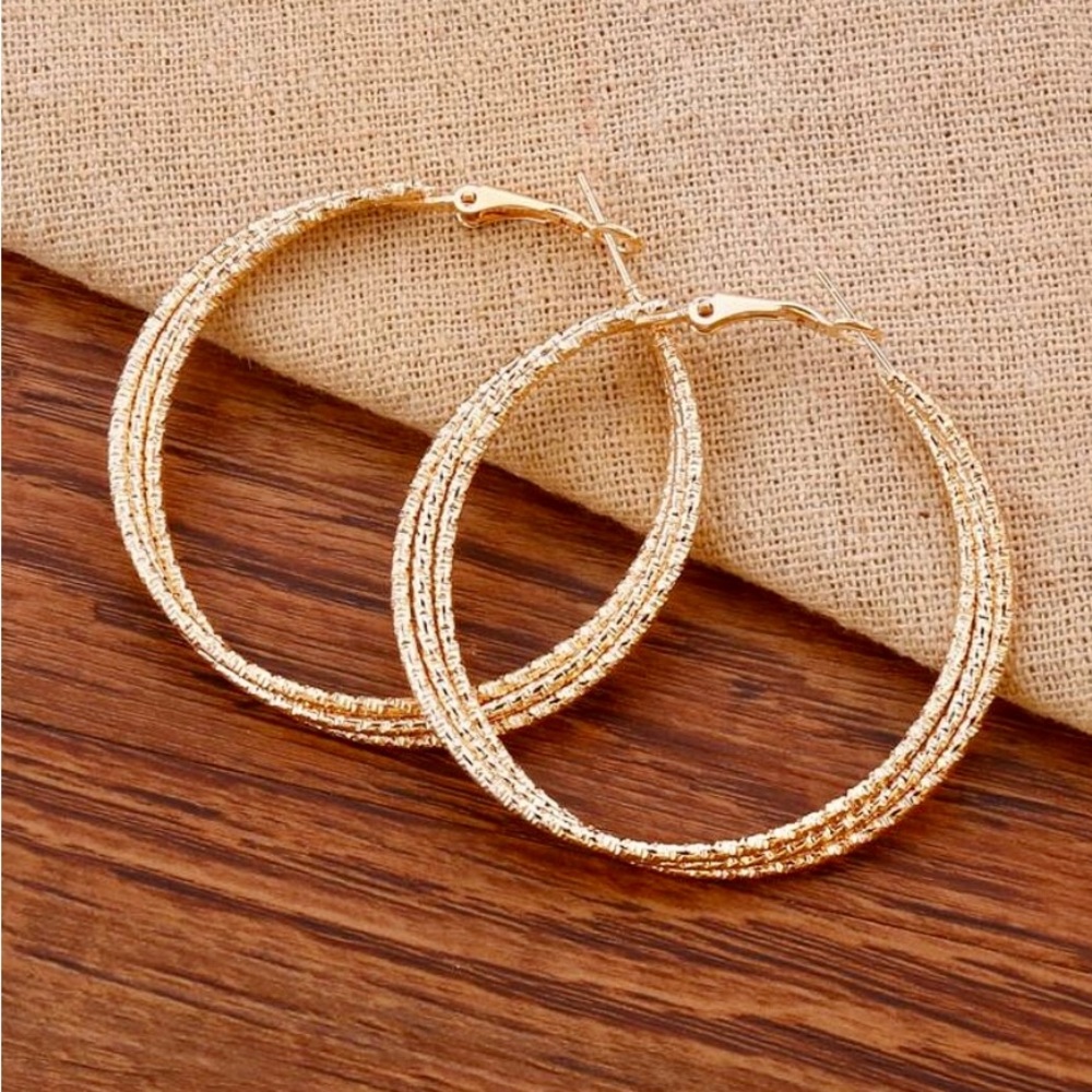 Textured Hoop Layerd Yellow Gold Metal earings